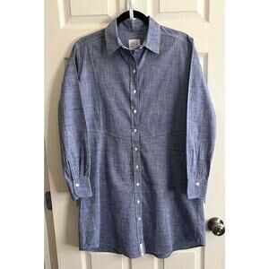 JILL MCGOWAN Blue Chambray Cotton Button Front Long Sleeve Shirt Dress Sz M